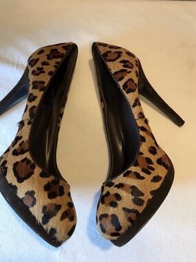 Lauren Ralph Lauren Leopard Calf Hair Pointed Toe Pumps - Black & Brown